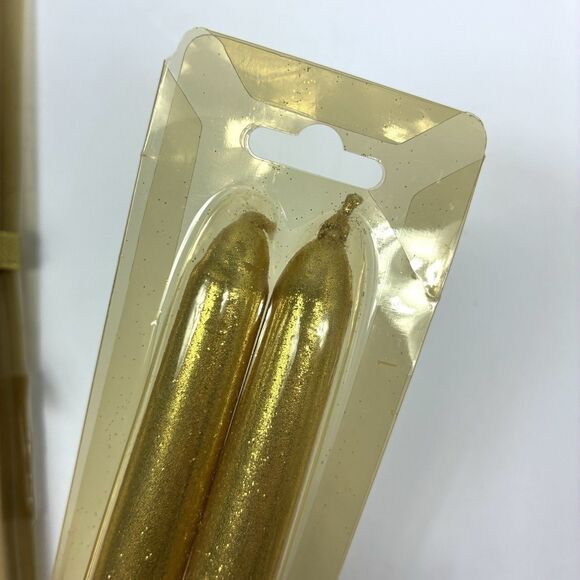 4 Gold Glitter Taper Candles 10" Tall Sparkle Shimmer Holiday Table RL NEW - Picture 5 of 7